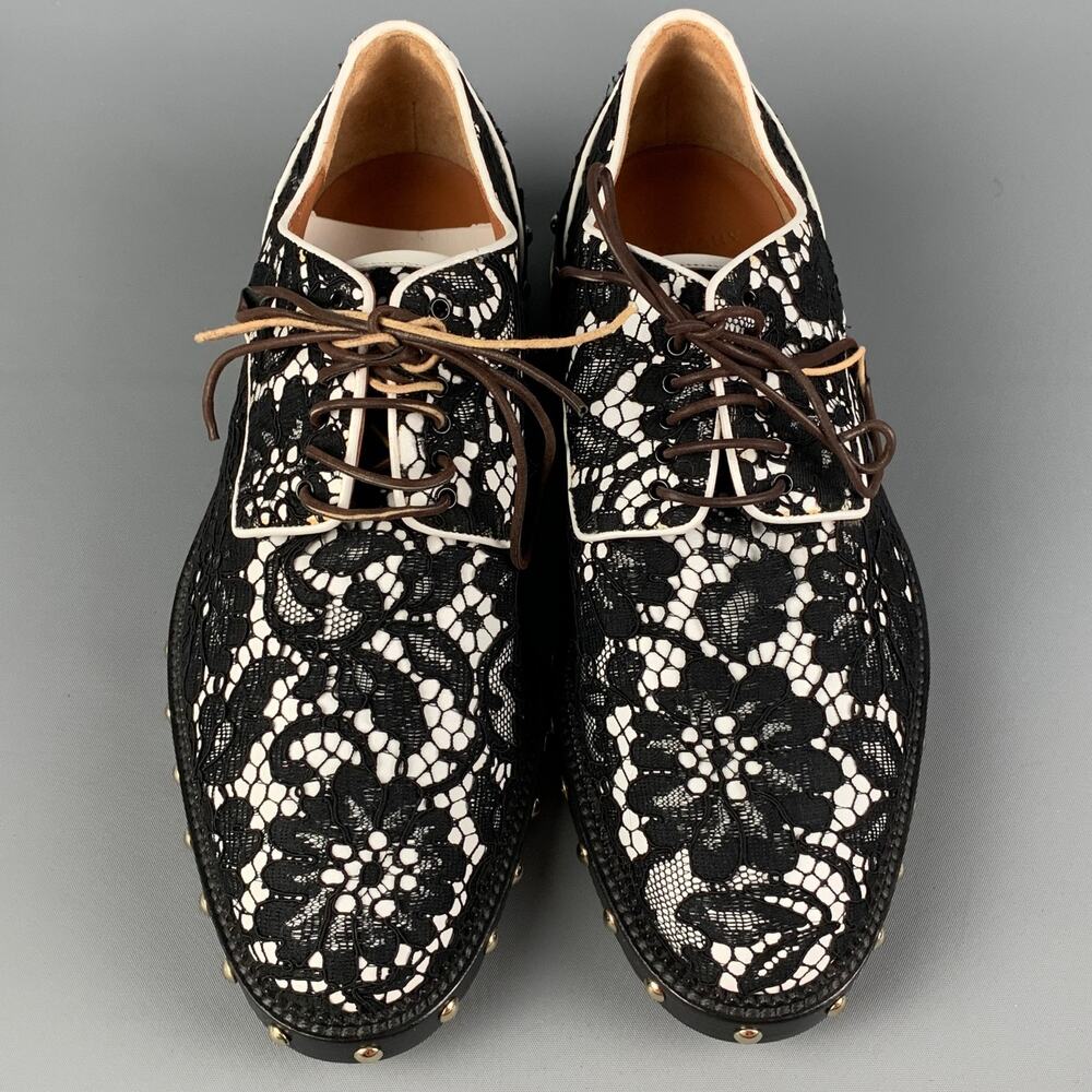 GIVENCHY Size 6.5 Black White Floral Lace Leather Shoes - Picture 4 of 7